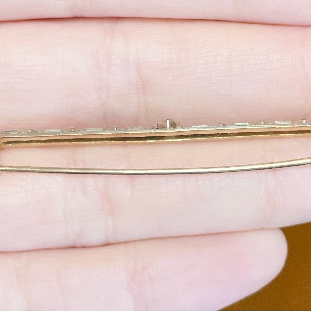 10K Sapphire art nouveau style vintage filigree blue solid gold bar pin brooch﻿ - Picture 8 of 10